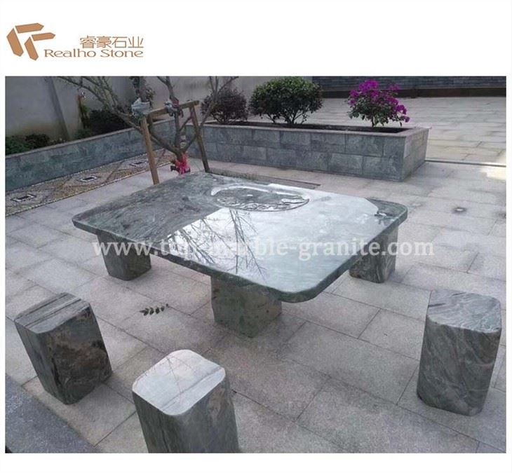 Green marble table and chair